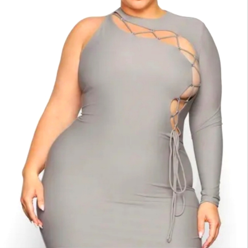 🏷️SKIMS One Shoulder Tie BodyCon Dress Chrome 3X
